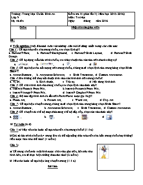 Đề kiểm tra 15p Tin học lớp 9 lần 3 - Năm học 2015-2016 - Trường THCS Bình An